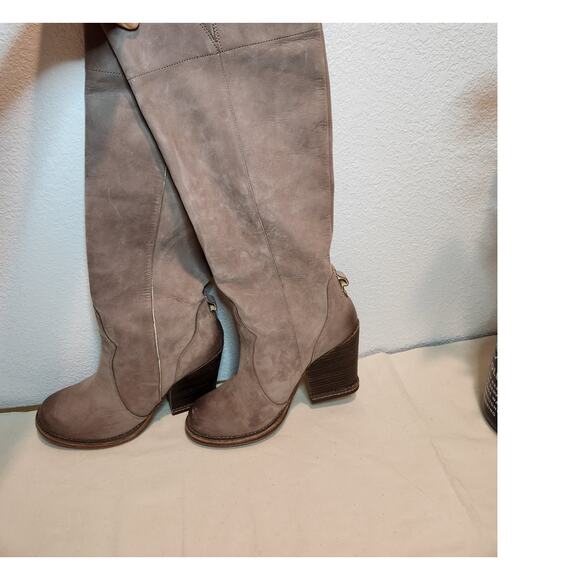Timberland Taupe Suede Heeled‎ Boots Size 8 Knee High Stacked Heel A2660 - Picture 12 of 13